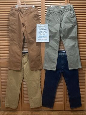 4-Pairs Carhartt Cotton Pants Set in Brown, Blue, Beige, Khaki